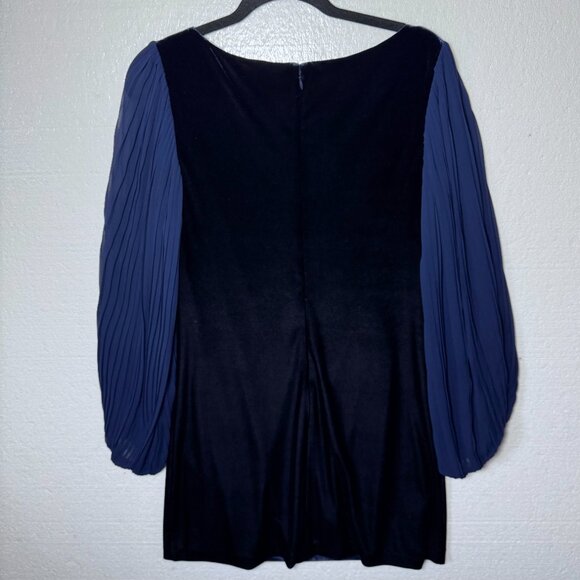 Eliza J Womens Size 8 Blue Velvet Cocktail Dress Pleated Chiffon Sleeves Holiday - Picture 3 of 16